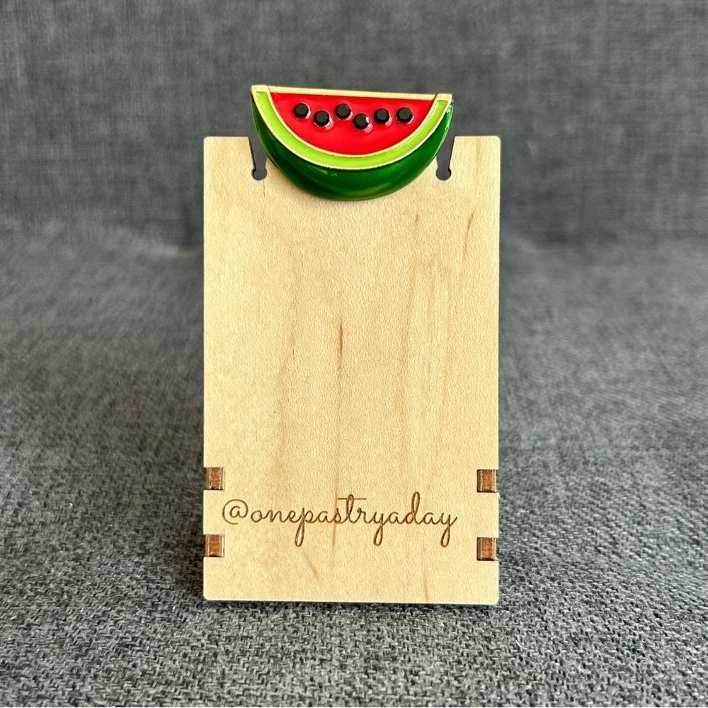 Watermelon Brooch Pin with Fashion Gemstones, Pink, Green, Black